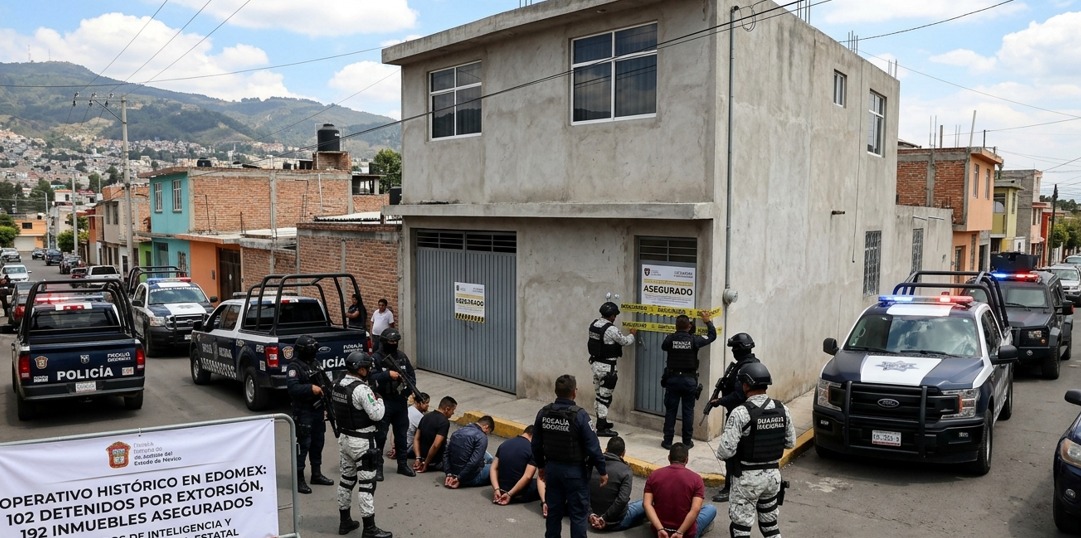 Caen 102 extorsionadores y aseguran 192 inmuebles en el Edomex